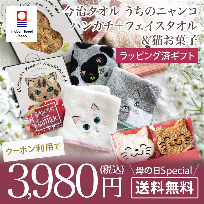 今治タオル うちのニャンコ 毛並みハンカチ+フェイスタオル&猫せんべい