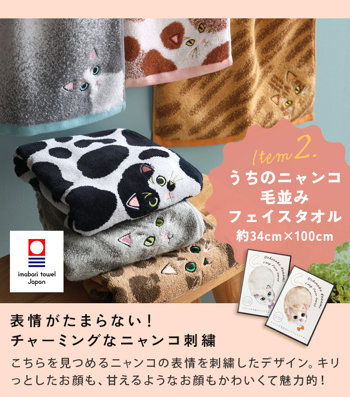 今治タオル うちのニャンコ 毛並みハンカチ＋フェイスタオル＆猫せんべい