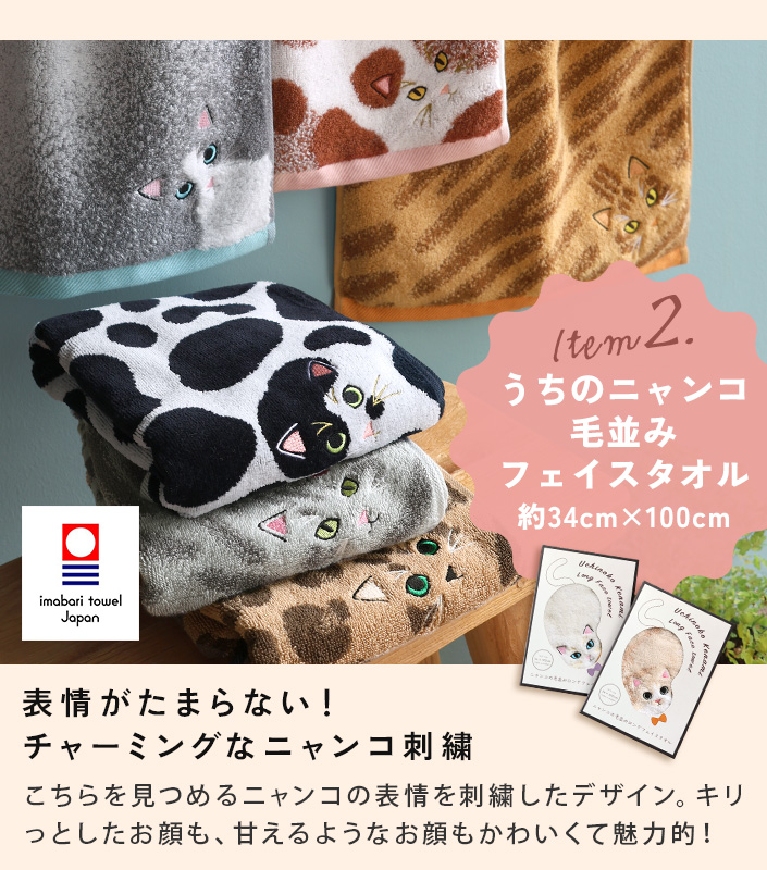 今治タオル うちのニャンコ 毛並みハンカチ＋フェイスタオル＆猫せんべい